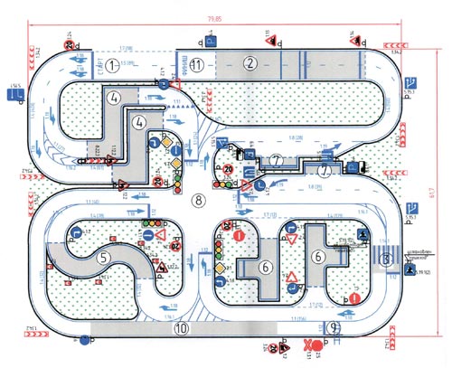 Схема организации движения на типовой площадке для приёма экзаменов и начальной подготовки водителей категории «В» на 10 автомобилей